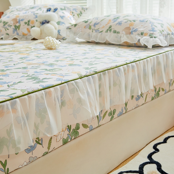 91家纺网 家纺一手货源 找家纺 金丝鸟 2022新款全棉花边床笠 早安兔兔