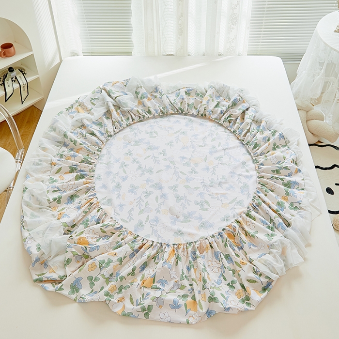 91家纺网 家纺一手货源 找家纺 金丝鸟 2022新款全棉花边床笠 早安兔兔