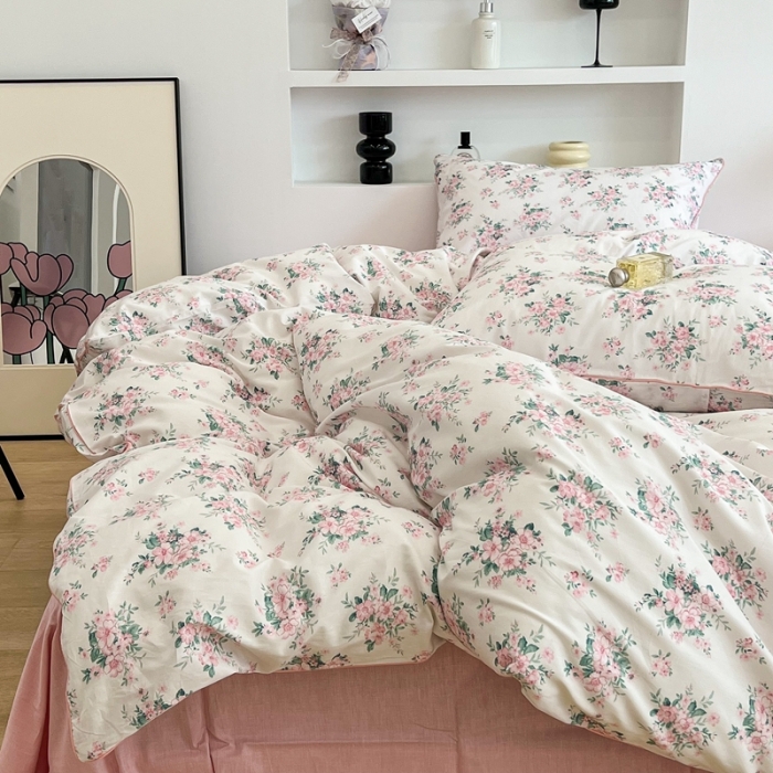 91家纺网 家纺一手货源 找家纺 昔可2022新款嵌绳全棉四件套组图二 初恋满园