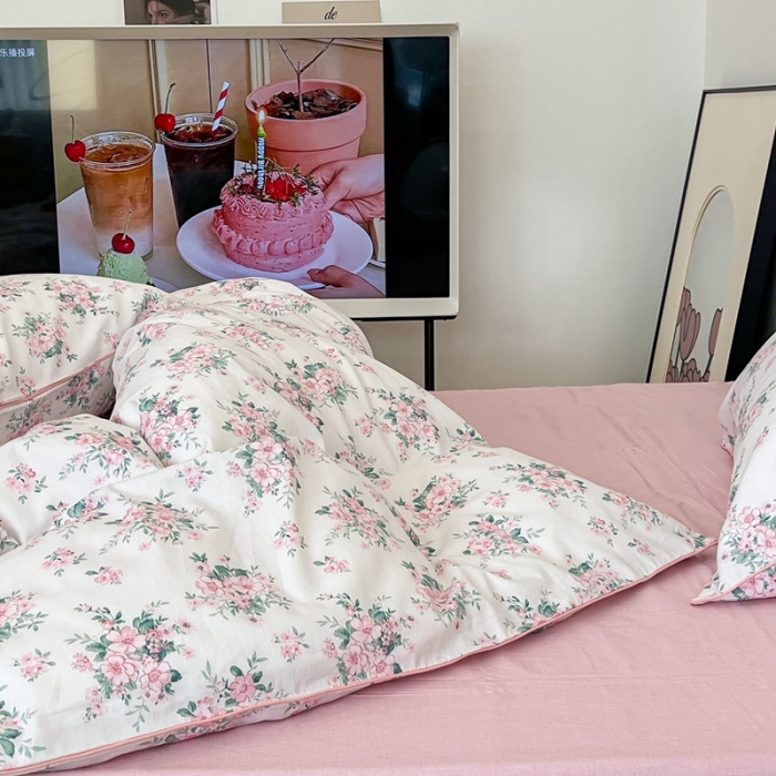 91家纺网 家纺一手货源 找家纺 昔可2022新款嵌绳全棉四件套组图二 初恋满园