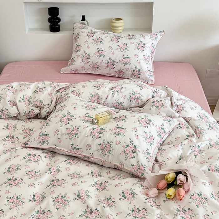 91家纺网 家纺一手货源 找家纺 昔可2022新款嵌绳全棉四件套组图二 初恋满园