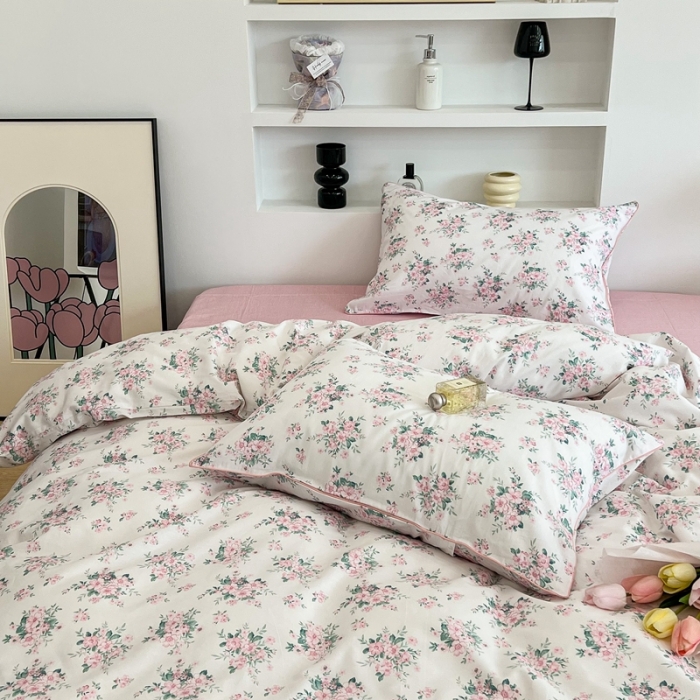 91家纺网 家纺一手货源 找家纺 昔可2022新款嵌绳全棉四件套组图二 初恋满园