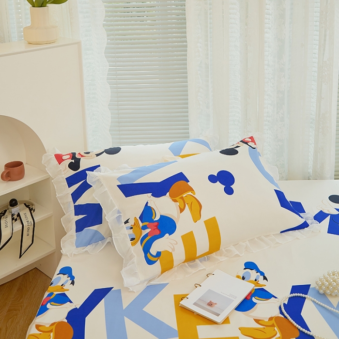 91家纺网 家纺一手货源 找家纺 金丝鸟 2022新款全棉花边床笠 字母米奇