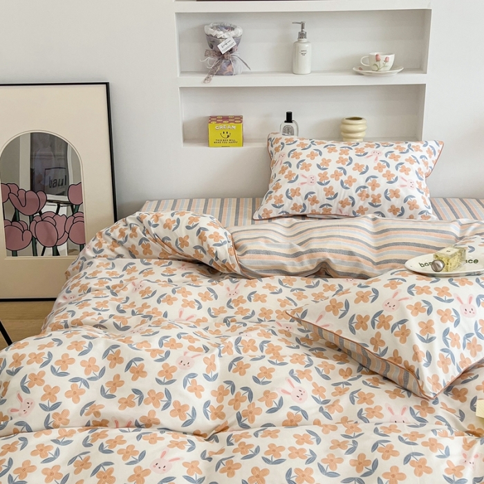 91家纺网 家纺一手货源 找家纺 昔可2022新款嵌绳全棉四件套组图二 花园慢时光