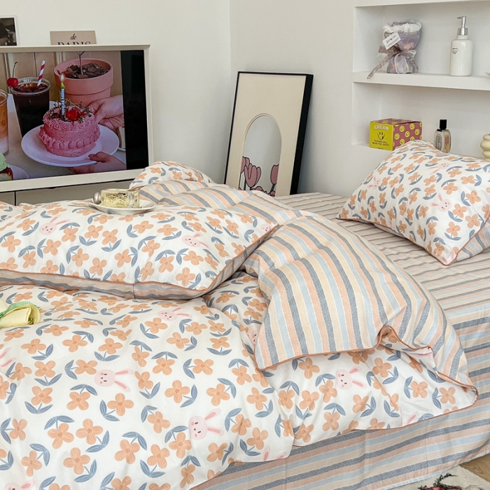 91家纺网 家纺一手货源 找家纺 昔可2022新款嵌绳全棉四件套组图二 花园慢时光