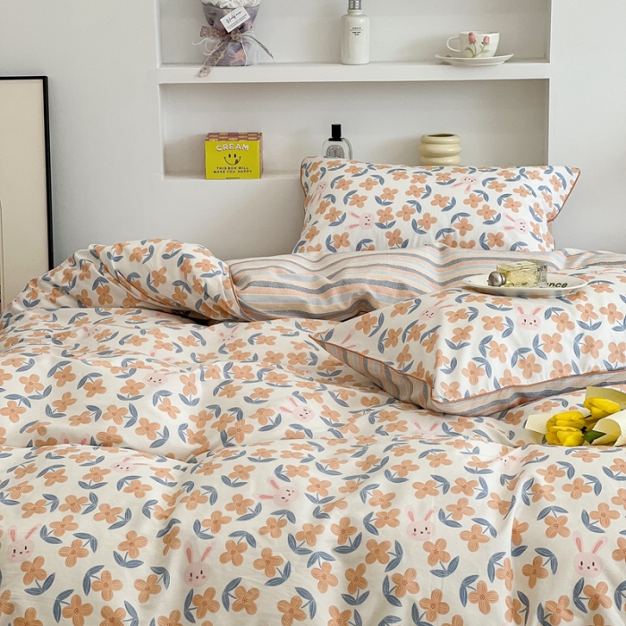 91家纺网 家纺一手货源 找家纺 昔可2022新款嵌绳全棉四件套组图二 花园慢时光