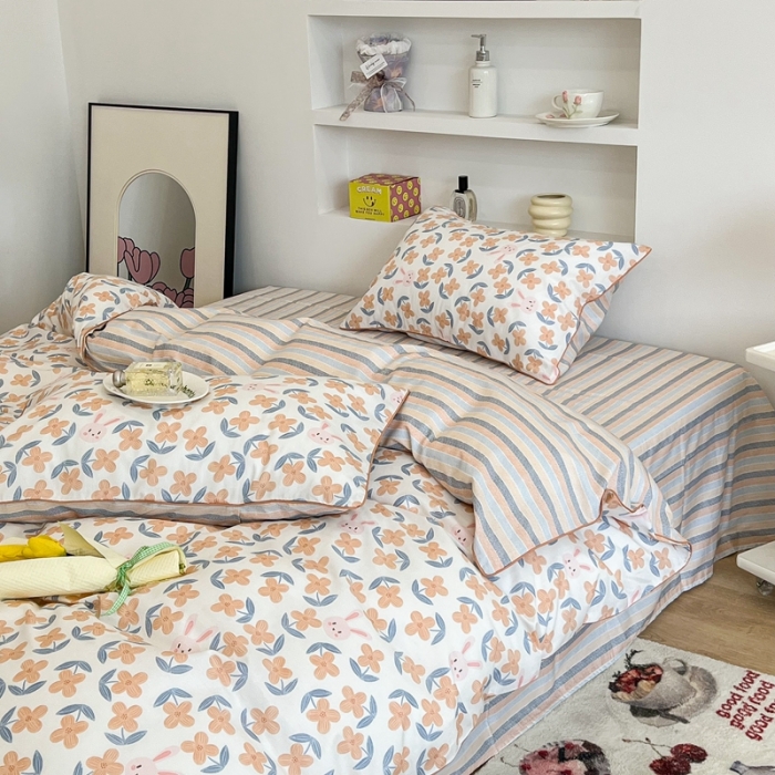 91家纺网 家纺一手货源 找家纺 昔可2022新款嵌绳全棉四件套组图二 花园慢时光