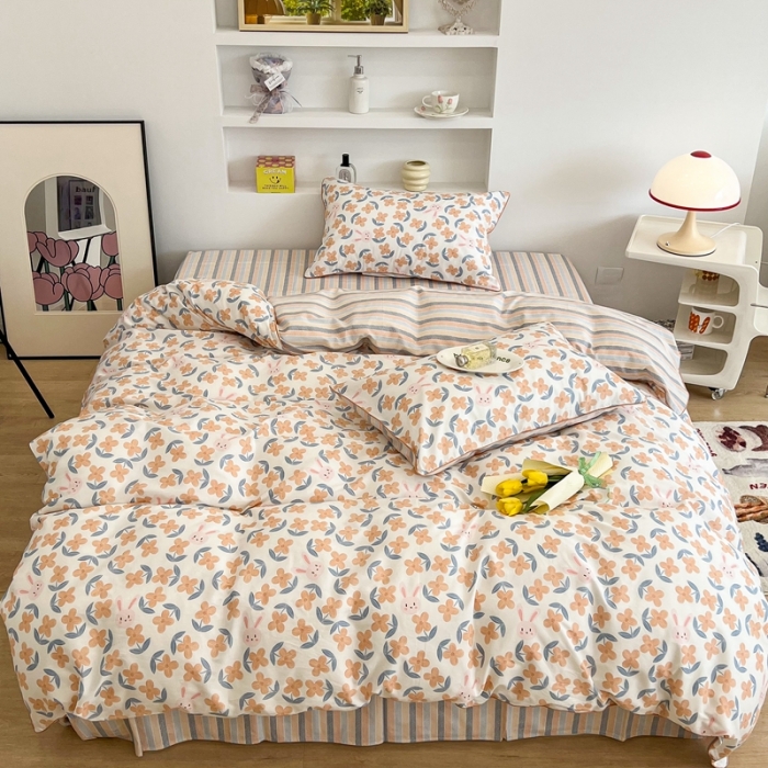 91家纺网 家纺一手货源 找家纺 昔可2022新款嵌绳全棉四件套组图二 花园慢时光