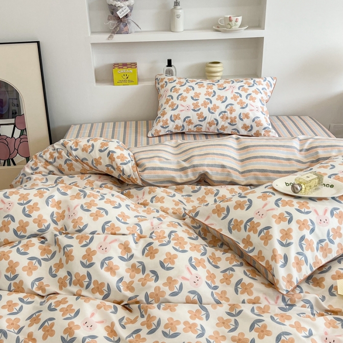 91家纺网 家纺一手货源 找家纺 昔可2022新款嵌绳全棉四件套组图二 花园慢时光