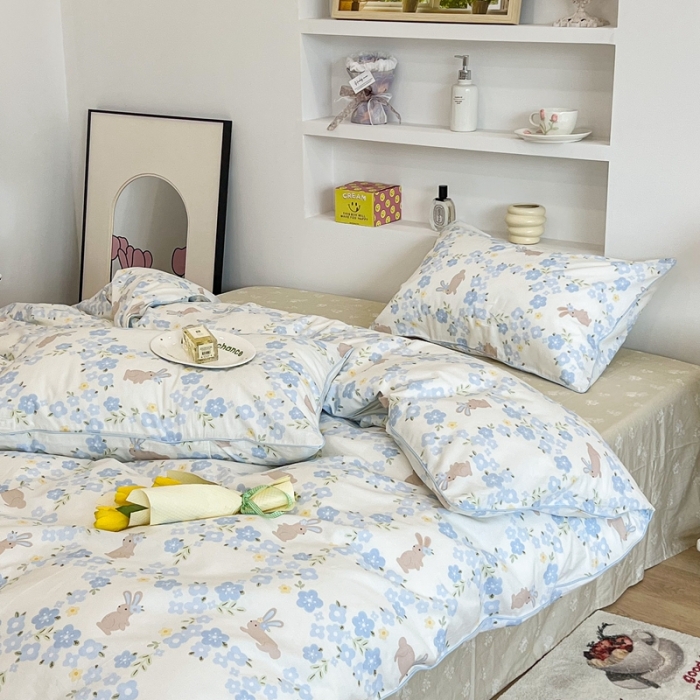 91家纺网 家纺一手货源 找家纺 昔可2022新款嵌绳全棉四件套组图二 兰花小兔