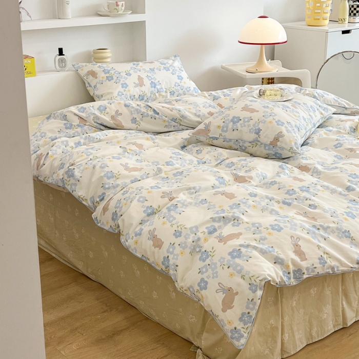 91家纺网 家纺一手货源 找家纺 昔可2022新款嵌绳全棉四件套组图二 兰花小兔