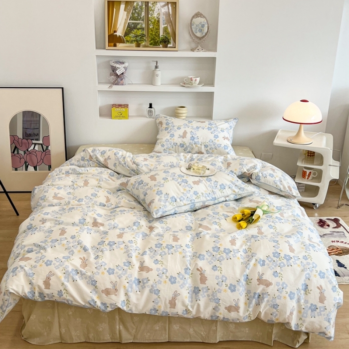 91家纺网 家纺一手货源 找家纺 昔可2022新款嵌绳全棉四件套组图二 兰花小兔