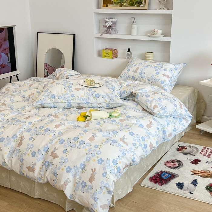 91家纺网 家纺一手货源 找家纺 昔可2022新款嵌绳全棉四件套组图二 兰花小兔