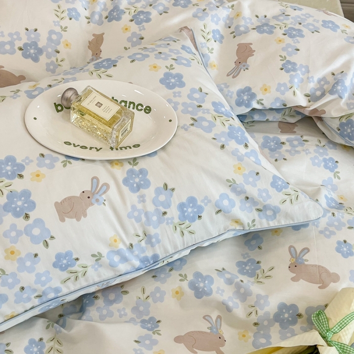 91家纺网 家纺一手货源 找家纺 昔可2022新款嵌绳全棉四件套组图二 兰花小兔