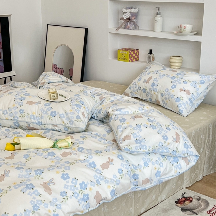 91家纺网 家纺一手货源 找家纺 昔可2022新款嵌绳全棉四件套组图二 兰花小兔