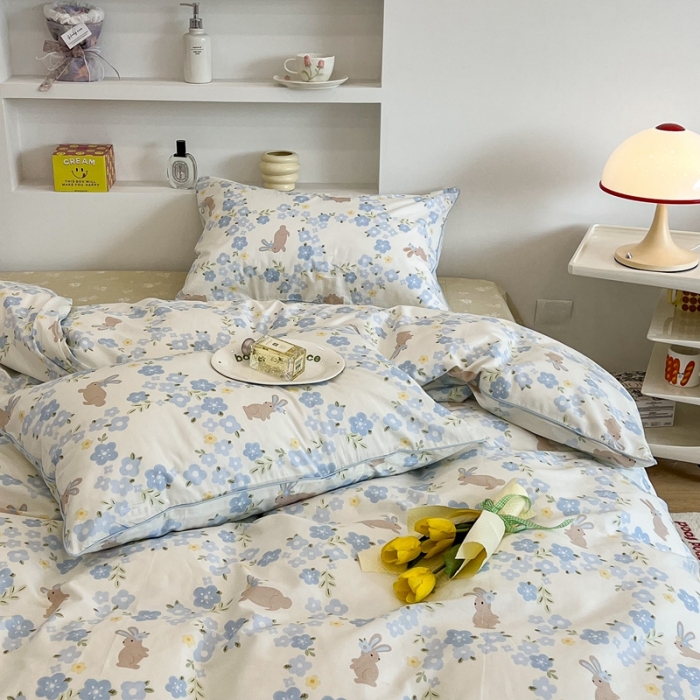 91家纺网 家纺一手货源 找家纺 昔可2022新款嵌绳全棉四件套组图二 兰花小兔