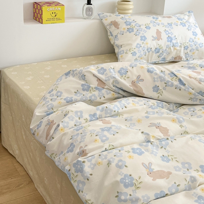 91家纺网 家纺一手货源 找家纺 昔可2022新款嵌绳全棉四件套组图二 兰花小兔