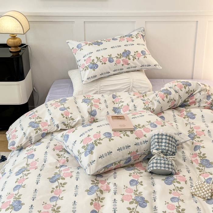 91家纺网 家纺一手货源 找家纺 昔可2022新款嵌绳全棉四件套组图二 梨花少女