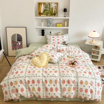 昔可2022新款嵌绳全棉四件套组图二 恋夏草莓