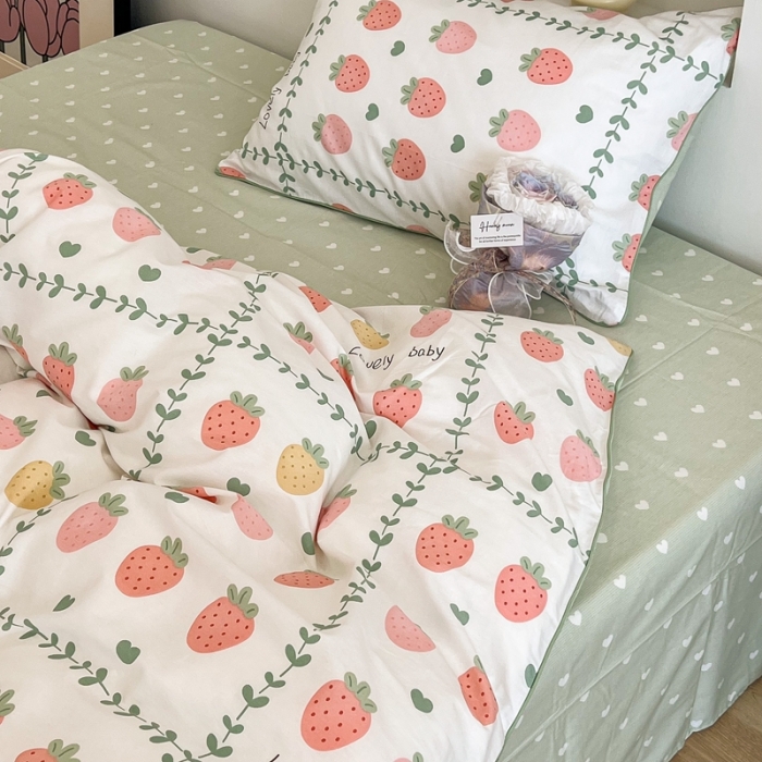 91家纺网 家纺一手货源 找家纺 昔可2022新款嵌绳全棉四件套组图二 恋夏草莓