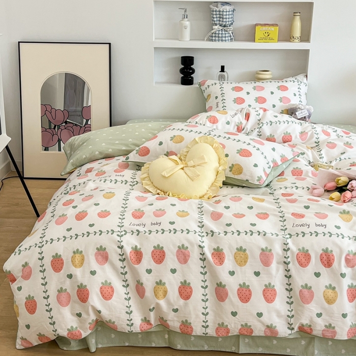 91家纺网 家纺一手货源 找家纺 昔可2022新款嵌绳全棉四件套组图二 恋夏草莓