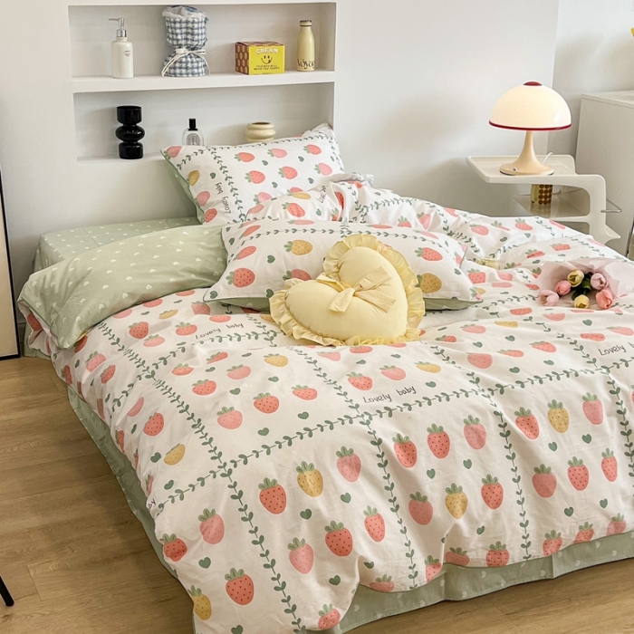 91家纺网 家纺一手货源 找家纺 昔可2022新款嵌绳全棉四件套组图二 恋夏草莓