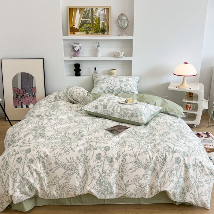 91家纺网 家纺一手货源 找家纺 昔可2022新款嵌绳全棉四件套组图二 绿意庄园