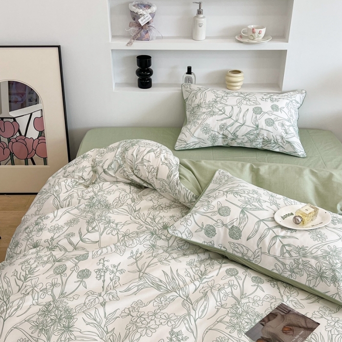 91家纺网 家纺一手货源 找家纺 昔可2022新款嵌绳全棉四件套组图二 绿意庄园