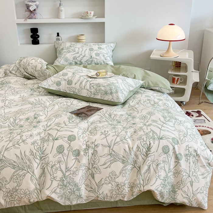 91家纺网 家纺一手货源 找家纺 昔可2022新款嵌绳全棉四件套组图二 绿意庄园