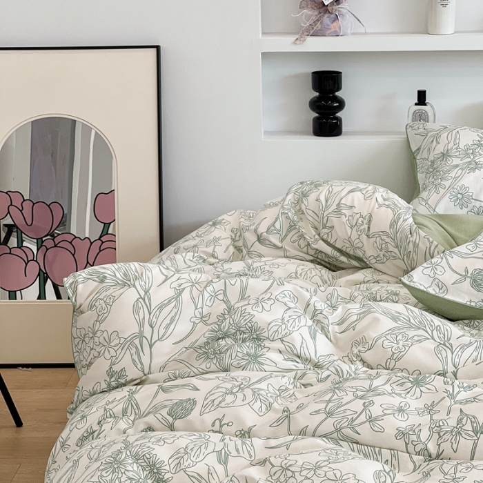 91家纺网 家纺一手货源 找家纺 昔可2022新款嵌绳全棉四件套组图二 绿意庄园