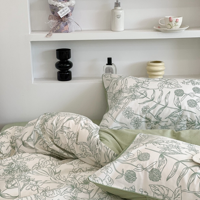 91家纺网 家纺一手货源 找家纺 昔可2022新款嵌绳全棉四件套组图二 绿意庄园