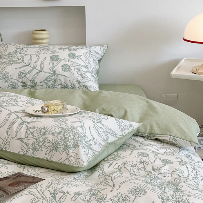 91家纺网 家纺一手货源 找家纺 昔可2022新款嵌绳全棉四件套组图二 绿意庄园