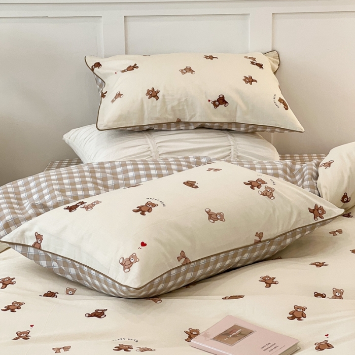 91家纺网 家纺一手货源 找家纺 昔可2022新款嵌绳全棉四件套组图二 萌心熊仔