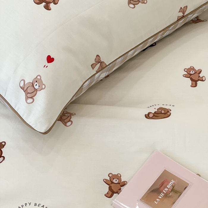 91家纺网 家纺一手货源 找家纺 昔可2022新款嵌绳全棉四件套组图二 萌心熊仔