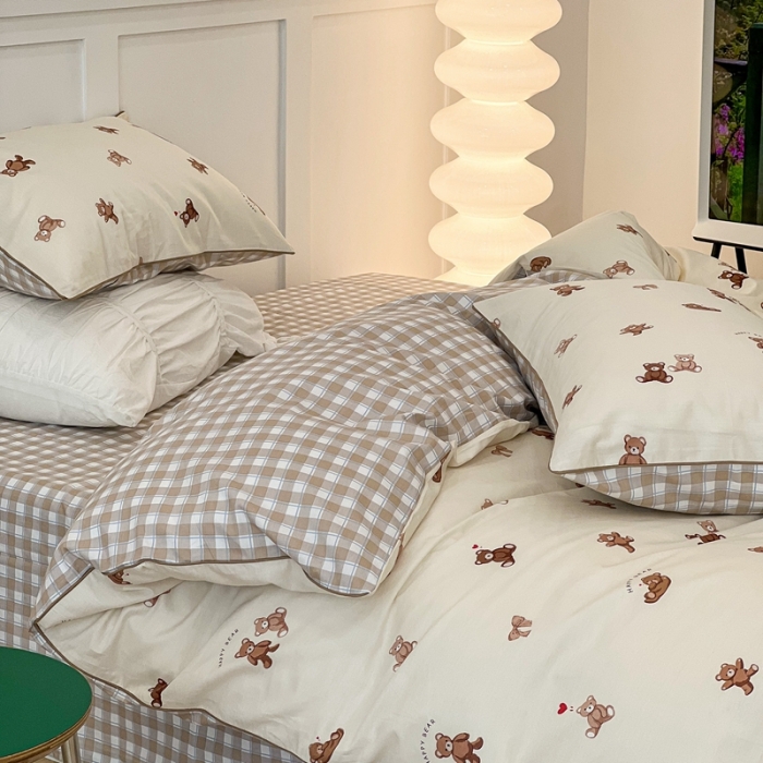 91家纺网 家纺一手货源 找家纺 昔可2022新款嵌绳全棉四件套组图二 萌心熊仔