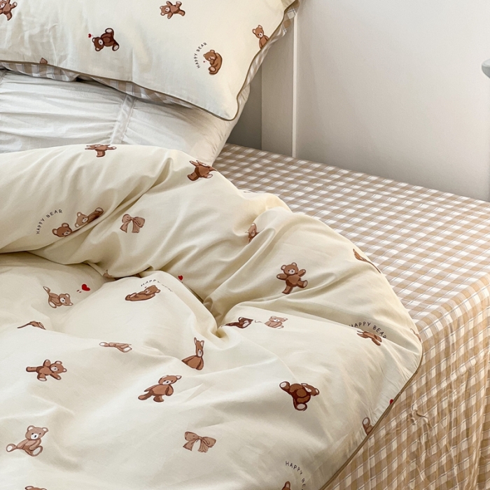 91家纺网 家纺一手货源 找家纺 昔可2022新款嵌绳全棉四件套组图二 萌心熊仔