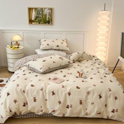 昔可2022新款嵌绳全棉四件套组图二 萌心熊仔