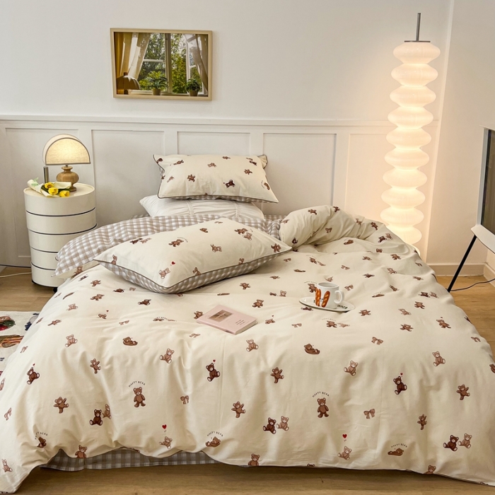 91家纺网 家纺一手货源 找家纺 昔可2022新款嵌绳全棉四件套组图二 萌心熊仔