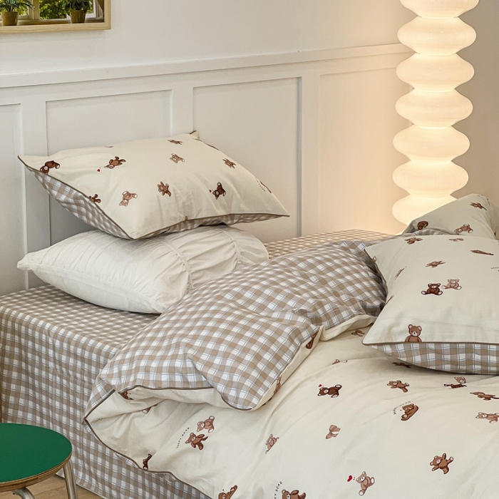 91家纺网 家纺一手货源 找家纺 昔可2022新款嵌绳全棉四件套组图二 萌心熊仔