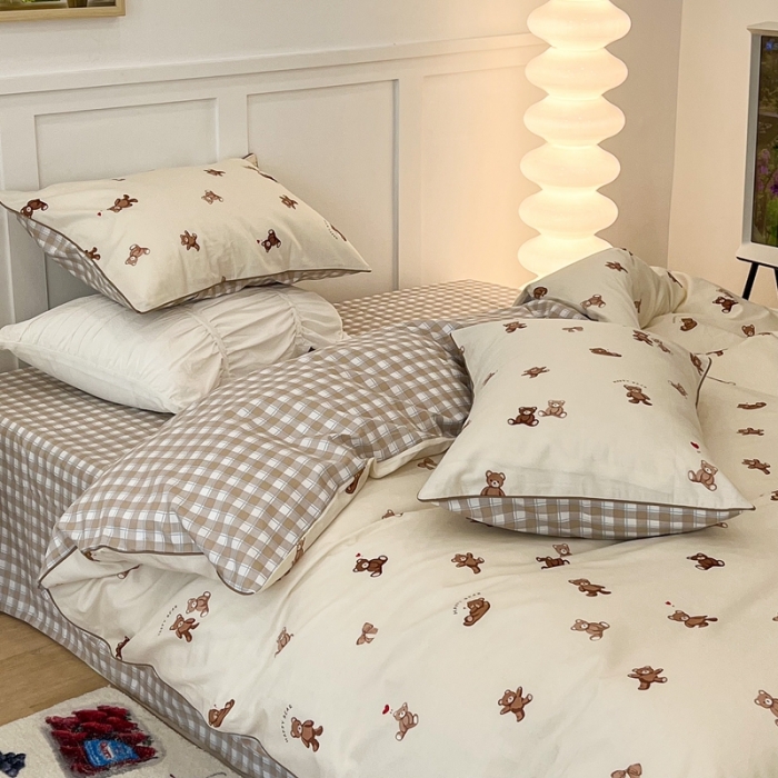 91家纺网 家纺一手货源 找家纺 昔可2022新款嵌绳全棉四件套组图二 萌心熊仔