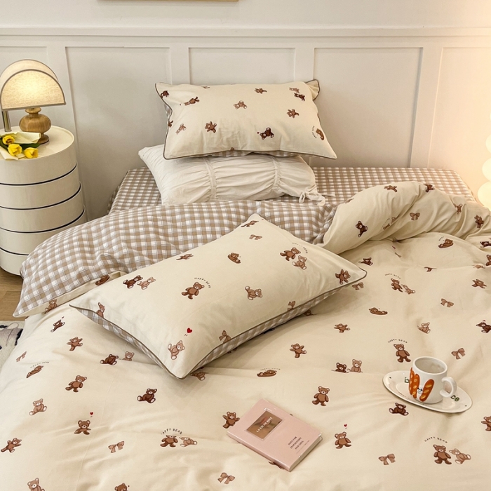 91家纺网 家纺一手货源 找家纺 昔可2022新款嵌绳全棉四件套组图二 萌心熊仔