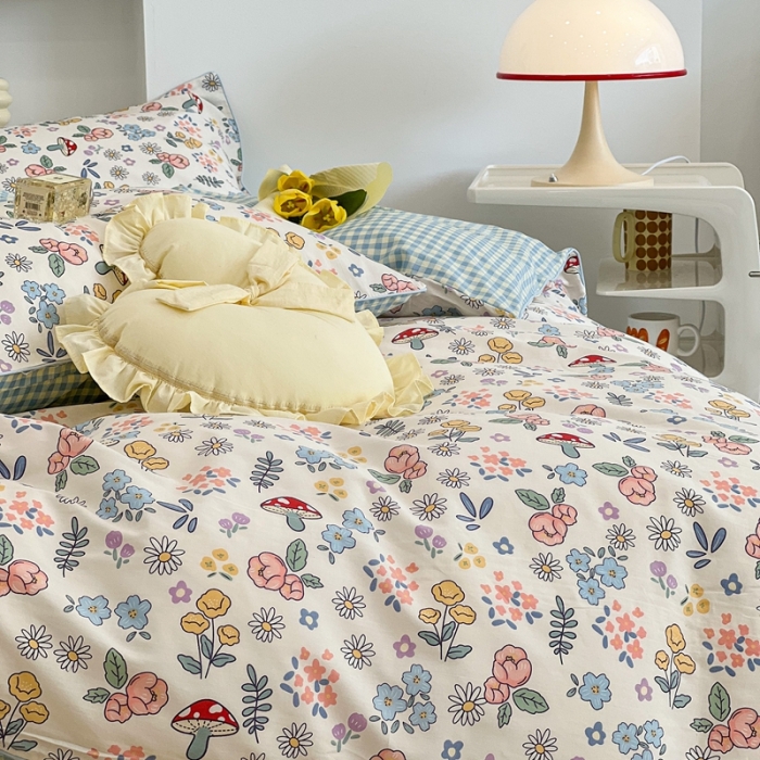 91家纺网 家纺一手货源 找家纺 昔可2022新款嵌绳全棉四件套组图二 蘑菇花