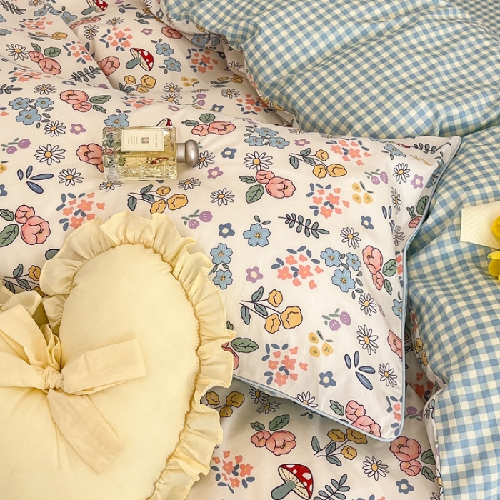 91家纺网 家纺一手货源 找家纺 昔可2022新款嵌绳全棉四件套组图二 蘑菇花