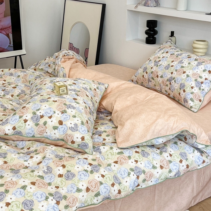 91家纺网 家纺一手货源 找家纺 昔可2022新款嵌绳全棉四件套组图二 南法小玫瑰