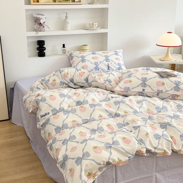 91家纺网 家纺一手货源 找家纺 昔可2022新款嵌绳全棉四件套组图二 少女心蝴蝶结