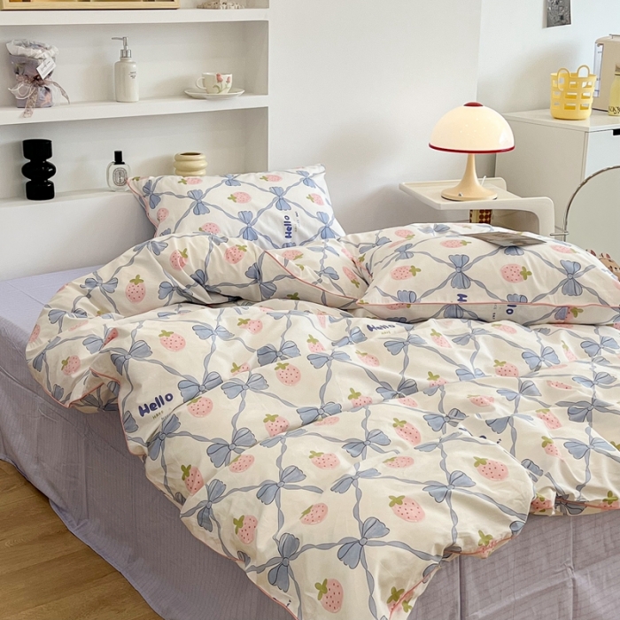 91家纺网 家纺一手货源 找家纺 昔可2022新款嵌绳全棉四件套组图二 少女心蝴蝶结