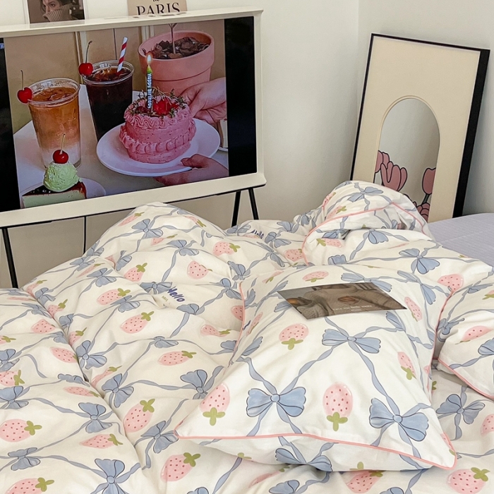 91家纺网 家纺一手货源 找家纺 昔可2022新款嵌绳全棉四件套组图二 少女心蝴蝶结