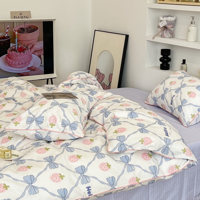 91家纺网 家纺一手货源 找家纺 昔可2022新款嵌绳全棉四件套组图二 少女心蝴蝶结