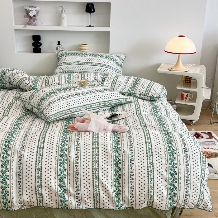 91家纺网 家纺一手货源 找家纺 昔可2022新款嵌绳全棉四件套组图二 藤蔓绿