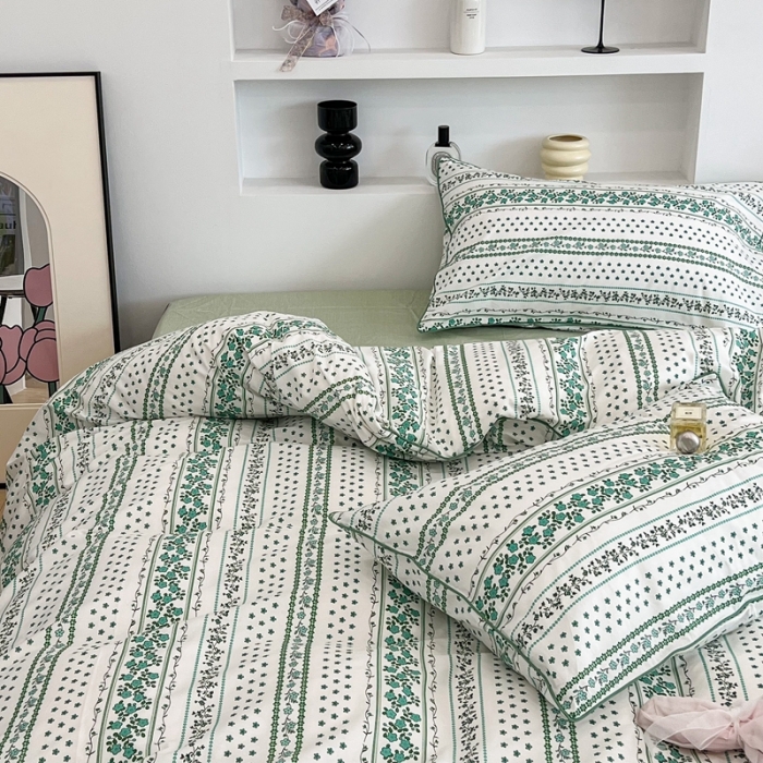 91家纺网 家纺一手货源 找家纺 昔可2022新款嵌绳全棉四件套组图二 藤蔓绿